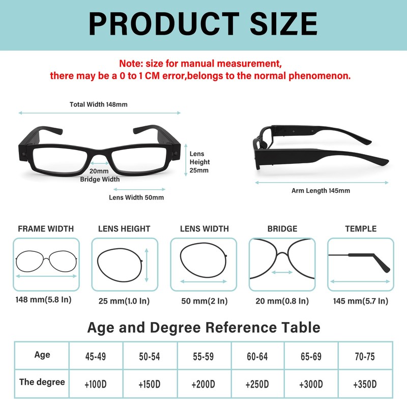 Magnifying Glasses with Light Rechargeable Reading Glasses Bright LED Readers