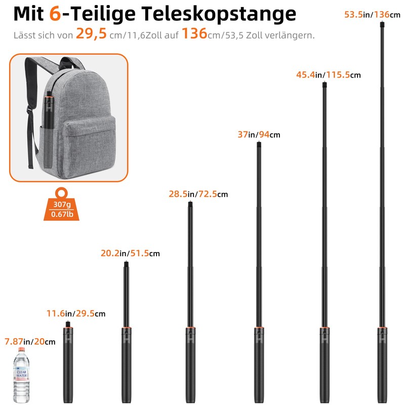Accessory Set for Insta 360 X5/X4, 136 cm Extendable Selfie