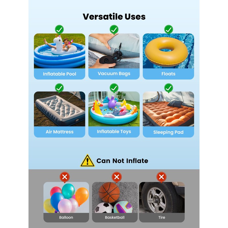 Dr.meter Air Mattress Pump, 3 Ways Powered Portable Electric Air