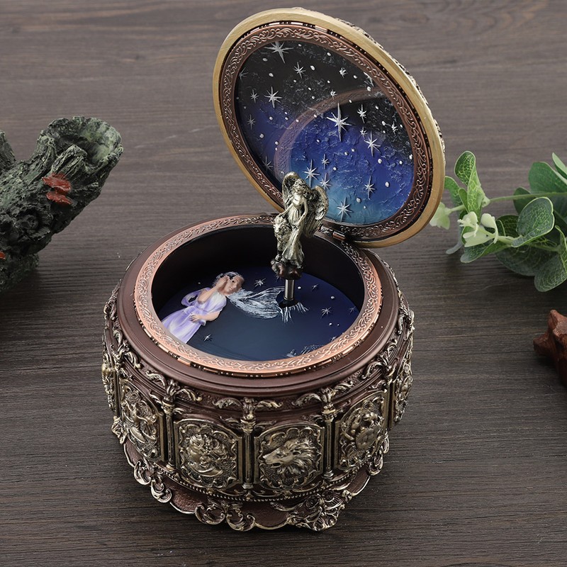 Vintage Music Box with 12 Constellations Rotating Goddess Twinkling LED