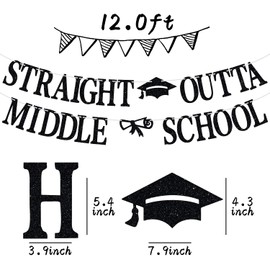 Straight Outta Middle School Banner, Congrats Grad/We are So Proud of You Bunting Sign, 2024 Graduation Party Decorations Supplies for Boy Girl Kids