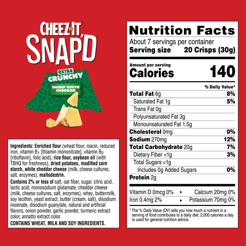 Cheez-It Snap'd Cheese Cracker Chips, Thin Crisps, Extra Crunchy, Sharp