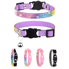Petank Breakaway Cat Collars for Girl Cats, Bling Kitten Collar with Bell, Cute Cat Collar with Bells, Pink Cat Collar, Rhinestone Cat Collar. (Purple)