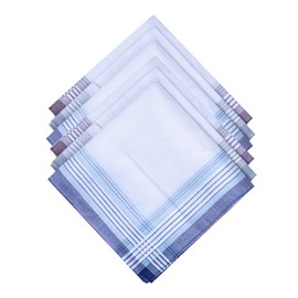 Deeorla Mens White Cotton Handkerchiefs Strips Color Border Pocket Handkerchiefs 6PCS