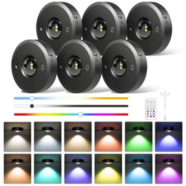 Yesenlight Rechargeable Puck Lights with Remote - 6 Pack LED Under Cabinet Lighting, Color Changing, Dimmable, 1000mAh Battery Powered, Timer, Night Light, for Kitchen, Closet and More, Size: 2.56”