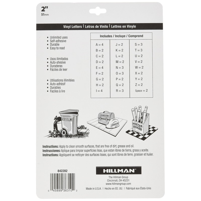 Hillman 842282 Pack Adhesive Letters, 2-Inch, Black/White