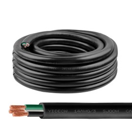 25ft 14/3 14 AWG Portable Power Cable (3 Conductor) - SJOOW 300V 14 Gauge Electric Wire for Motor Leads, Portable Lights, Battery Chargers and Machinery - 3 Conductor - 25 Feet Electrical Cord