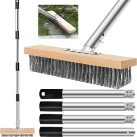 Wire Brush for Moss Removal with Handle, Robust and Durable Steel Wire Broom with Telescopic Handle 120 cm, 30 cm Wire Broom for Paving Stones, Moss Removal, Algae, Yard, Wall, Garden and Patio