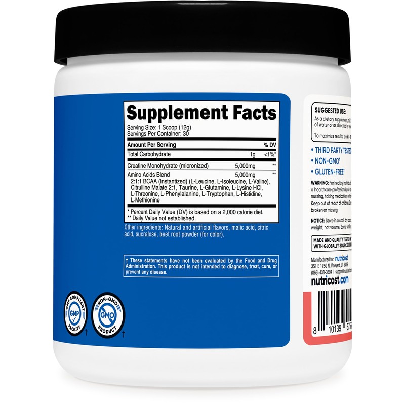 Nutricost Creatine + Aminos 30 Servings (Watermelon Flavored) - 5,000mg