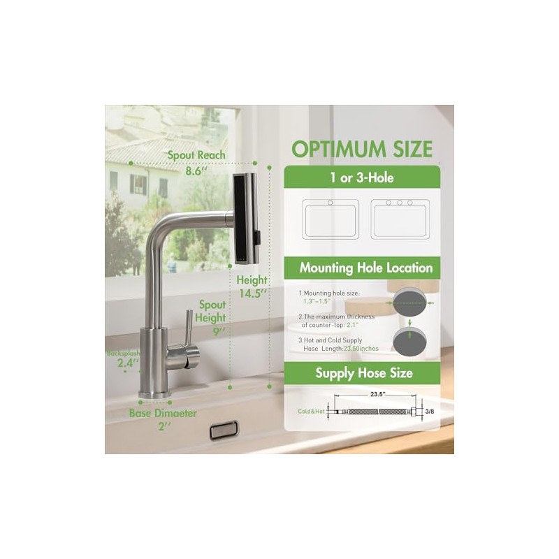 Kitchen Faucet with Pull Down Sprayer Brushed Nickel Waterfall Sink