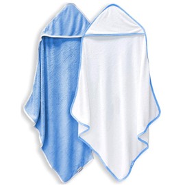 2 Pack Baby Bath Towel - Rayon Made from Bamboo, Ultra Soft Hooded Towels for Babies,Toddler,Infant - Newborn Essential -Perfect Baby Registry Gifts for Boy Girl (White and Navy Blue, 30 x 30 Inch)