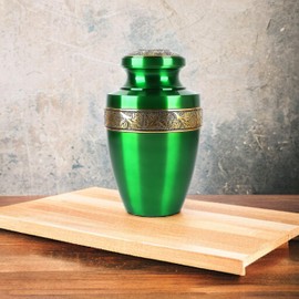 Memorials Cremation Urns for Adult - Adult Funeral Urn Handcrafted - Handcrafted Cremation Urn, Large Burial Urns for Ashes Adult - Large Handcrafted Funeral Memorial - Green Gold