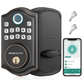 AkaGear DS10 Pro Keyless Entry Door Lock, Fingerprint Door Lock, Electronic Keypad Lock, Smart Deadbolt, Smart Lock for Front Door, Auto-Lock & One Touch Locking with Bluetooth - Oil Rubbed Bronze