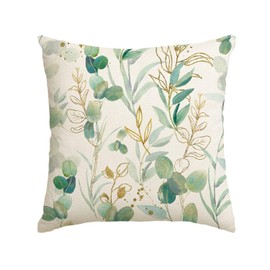 Artoid Mode Green Eucalyptus Leaves Summer Cushion Cover, 45 x 45 cm Spring Seasonal Decorative Cushion Cover Couch Living Room Decoration