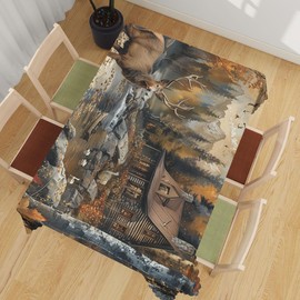 Retro Rustic Decorative Rectangle Tablecloth Bear Cottage Country Rustic Cabin Rectangle Table Cover Anti-Oil Tablecloth for Dining Tables, Parties, Wedding and Banquet Decoration 52" x 70"