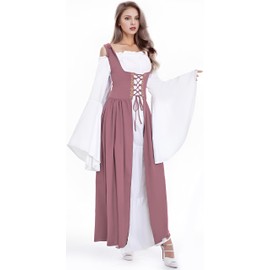 Aiysiyu Renaissance Dress Women, Medieval Costume for Ren Faire, Cosplay Events Elegant Renaissance Costume, Medieval Dress, Renaissance Costume Women(Pink,S/M)