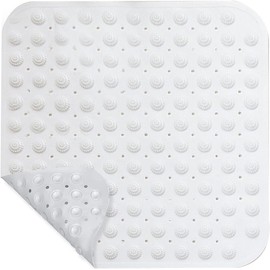 Shower Mat, 48 x 48 cm, Non-Slip Shower Mat, Massage Shower Mat, Non-Slip Mat with Suction Cup, Machine Washable, Sauna, Shower Room, Square (White)