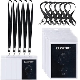 10Pcs Passport Id Badge Holder, 4x6 inch Transparent Passport ID Badge Holders with Black Lanyard, Waterproof PVC Extra Large Ticket Holder Passport Holder for Women Men for Travel