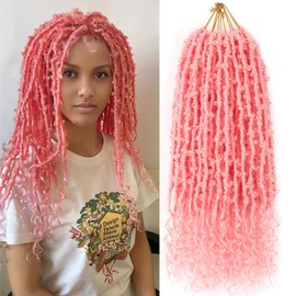 Butterfly Locs With Curly Ends Goddess Locs Crochet Hair Distressed Butterfly Faux Locs Synthetic Butterfly Soft Locs Crochet Hair For Black Women Hair Extensions (18 Inch, 6packs,Pink)