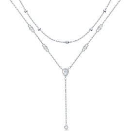 HUKKUN Lariat Layered Necklaces for Women 925 Sterling Silver Boho Layered Necklaces Long Y Necklace Jewellery Gifts for Women