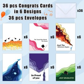 Leesgel Graduation Cards Multipack, 36pack Blank Congratulations Cards with Envelopes for Graduation Decorations Party Supplies Favours, Greeting Card Bulk - Congrats/So Proud of You and More