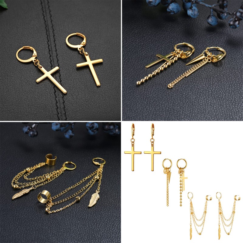 Cupimatch 3 Pairs Hoop Dangle Earrings Stainless Steel Huggie Hinged