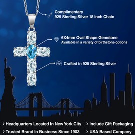 Gem Stone King 925 Sterling Silver Sky Blue Aquamarine and Swiss Blue Topaz Cross Pendant Necklace for Women | 3.05 Cttw | Gemstone March Birthstone | Oval 6X4MM | With 18 Inch Chain