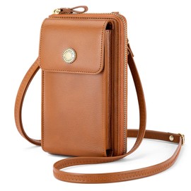 Peacocktion Small Crossbody Bags for Women RFID Leather Cell Phone Wallet Purese Trendy Crossbody Purses with Zipper Brown