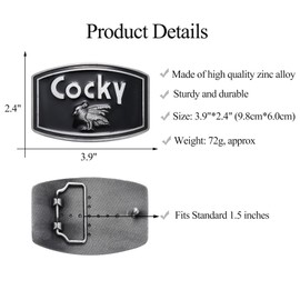 KOORASY Cocky Belt Buckle Animal Rooster Belt Buckles Men Women, Rectangle Western Booth's Cocky Belt Buckle Black