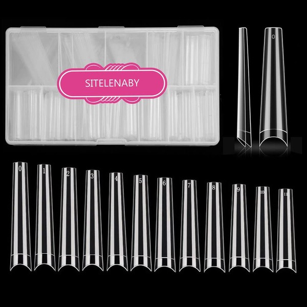 SITELENABY 3XL Coffin No C Curve Nail Tips-Clear Acrylic Nails