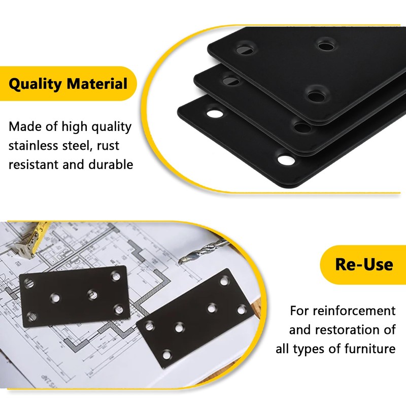 Aifeier ET 4 Pcs Black Flat Mending Plate, Stainless Steel