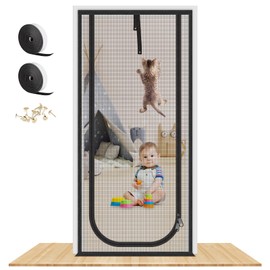 Upgraded Reinforced Cat Screen Door, 36X82” Heavy Duty Pets Proof Screen Door with Two Way Zips, Prevent Dogs Cats Running Out from Home, Bedroom, Living Room, Kitchen Patio Door