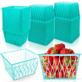 100 Plastic Berry Baskets Berry Boxes Green Strawberry Baskets, Pint Size with Open Woven Boxes, Fruit Storage Containers for Refrigerator, for Parties, Drawer Organizers and Craft Baskets
