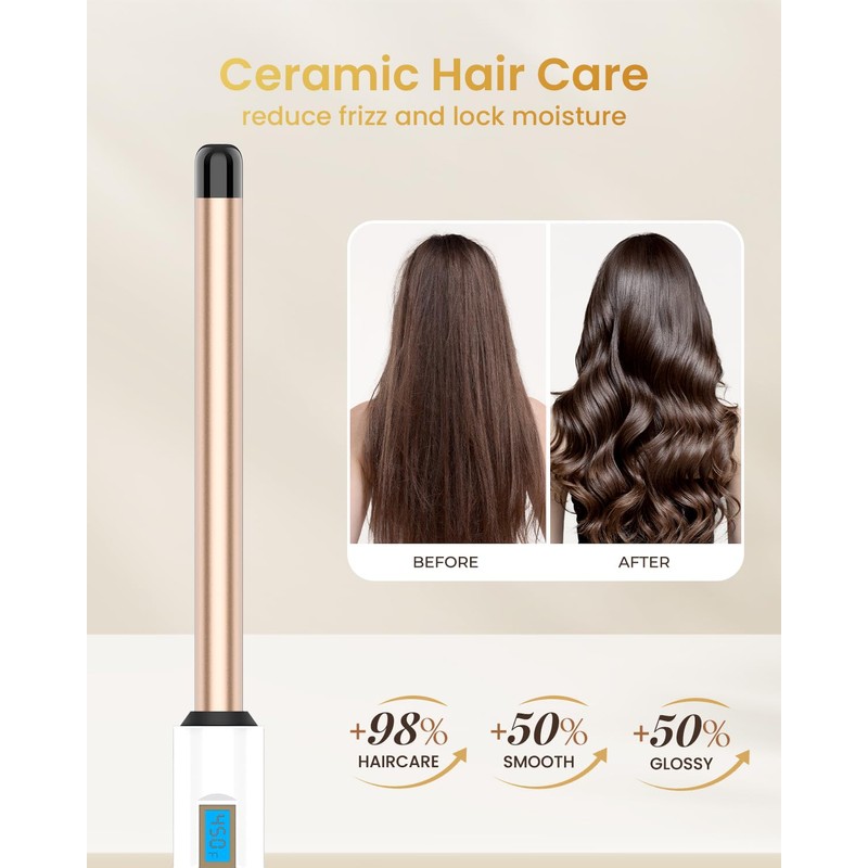 3/4 Inch Extra Long Barrel Curling Wand, Ceramic Tourmaline Curling