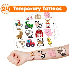 36PCS Farm Barnyard Animal Party Favors 24 Tattoos Sticker 12 Stamp Set Ideal Cute Cow Pig Tractor Horse Themed Birthday Decor Supplies Goodie Bag Classroom Gifts Rewards for Girls Baby Shower Prizes