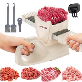 Fresh Meat Slicer with Steady Grip, Manual Fresh Meat Cutter, Meal Prep Ideas, Adjustable Thickness 2mm or 4mm, 17 Blades get 18 Meat Slices, Meat Cleavers can be Sliced, Striped, Diced -Pink