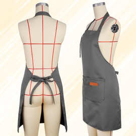 ViEinkaufen 2 Pack Kitchen Apron for Women - Adjustable Cooking Apron with Pockets, Unisex Canvas Waterproof Apron Chef Bakers Apron for Home Kitchen, Restaurant(Grey)