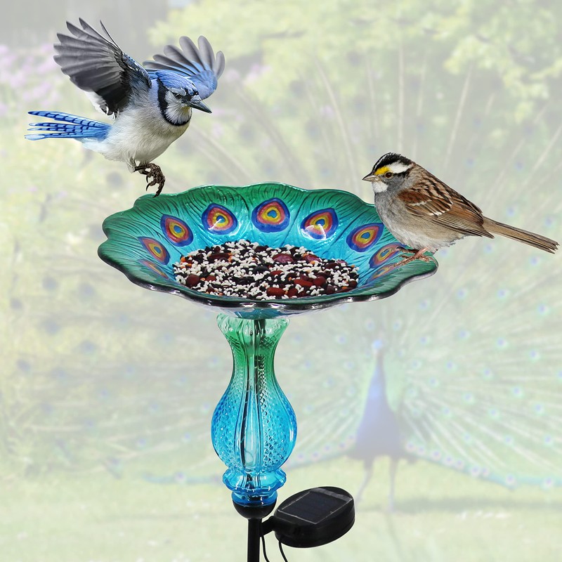 John's Studio Peacock Bird Bath for Outdoor - Glass Bowl