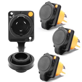 Kakabubble PowerCon True Waterproof Locking Connectors - 4 Pack, 3 Pin AC Male Panel Mount Head and Socket, 20A 250V, IP65 Outdoor Protection for Stage Light Power. (Socket)