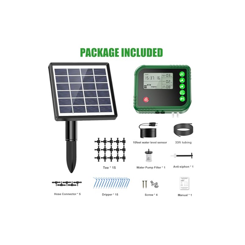 Lewisia Solar Automatic Drip Irrigation Kit with Timer and Water
