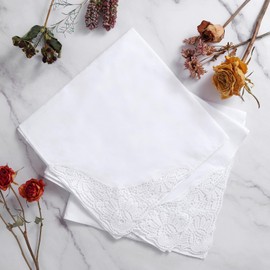 PACGOTH Women’s Handkerchiefs 100% Cotton, Ladies Embroidery Handkerchiefs, Dainty White Lace Weddings Hanky Gift for Her, Pattern 1 - 3pcs, 17*17"