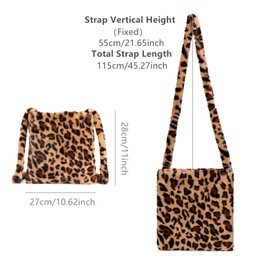Women Leopard Print Clutch Handbag Plush Faux Fur Tote Bag Gold Metal Chain Shoulder Crossbody Purse(Coffee A)