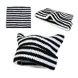 Sophisticate Y2k Winter Hats with Cat Ears Casual Winter Hat with Cat Ears with Ears, Black and White