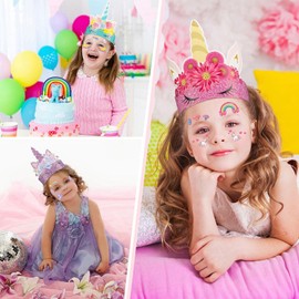 Unicorn Face Temporary Tattoos for Girls, 5 Sheets Cute Rave Sticker Tattoo Children's Birthday Party Supplies Face Paint Tattoos Makeup for Kids Party Favors Goodie Bag Stuffers Unicorn
