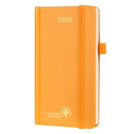 POPRUN 2026 Slim Diary Pocket Diary Hard Cover Small (16.5 x 9 cm) Week to View Diary Vertical Weekly Planner 25 Inner Pocket (Orange) TJ-26-CEHTP7-OR