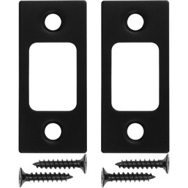 2 Pack Latch Strike Plate Door Strike Plate 1" x 2-1/4" 1-5/8" Black Strike Plate Round Corner Door Back Plate with 4 Screws Door Strike Plate for Door Lock Replacement Parts