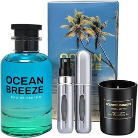 Ocean Breeze Perfume - Eau de Parfum 3.4 oz - Gift Set Pack with Scented Soy Candle and Empty Travel Perfume Atomizer