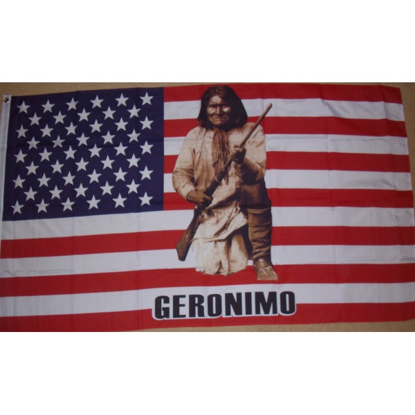 Geronimo Apace Indian Leader on US American 5'x3' Flag by 1000 Flags