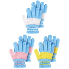 Geyoga 3 Pairs of Children's Knitted Winter Full Finger Gloves, multicoloured