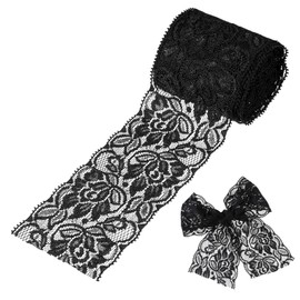 Black Lace Ribbon, 6.5cm Wide 4.5m Long Black Lace Fabric Vintage Floral Pattern Elastic Lac Trim for Sewing DIY Crafts Gift Wrapping Wedding Party Decoration